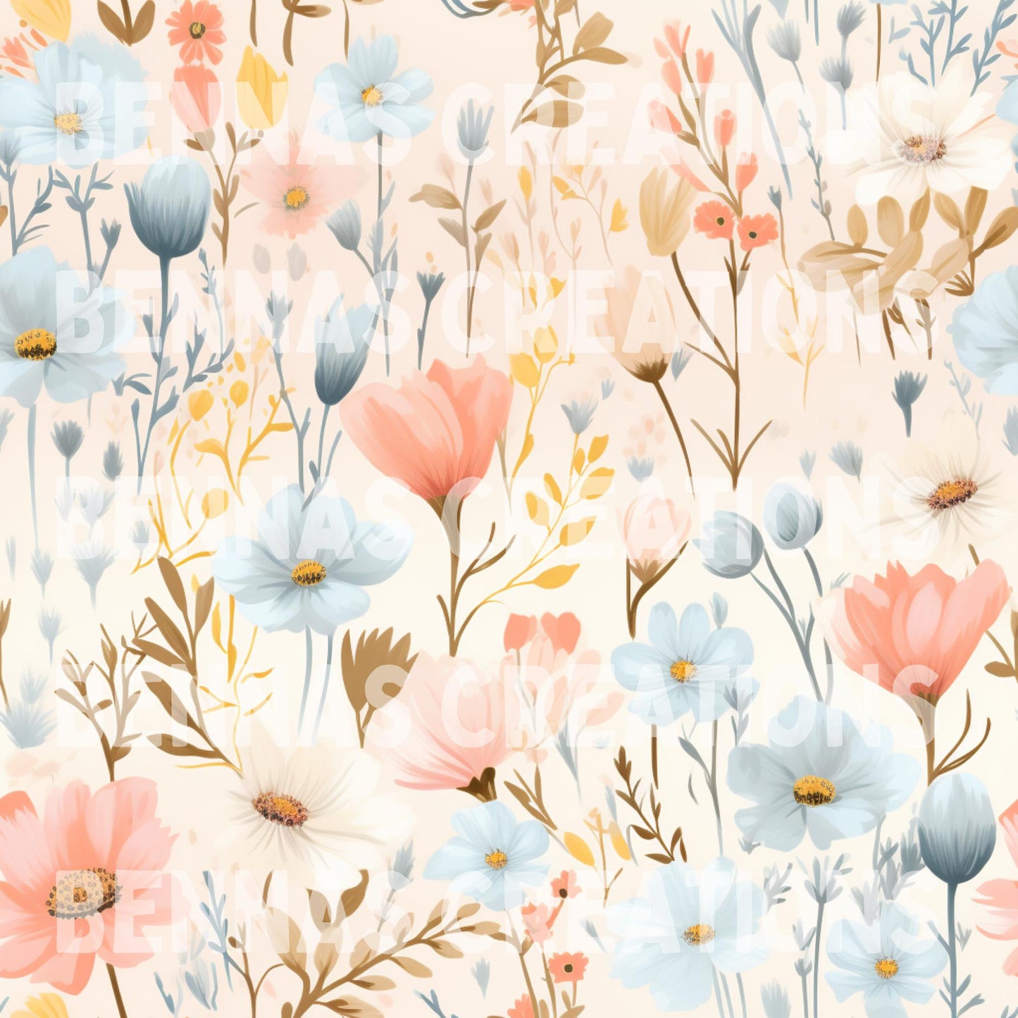 Peach Blue Wildflowers