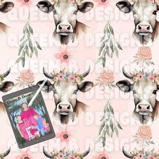 Watercolor Floral Cow Seamless File