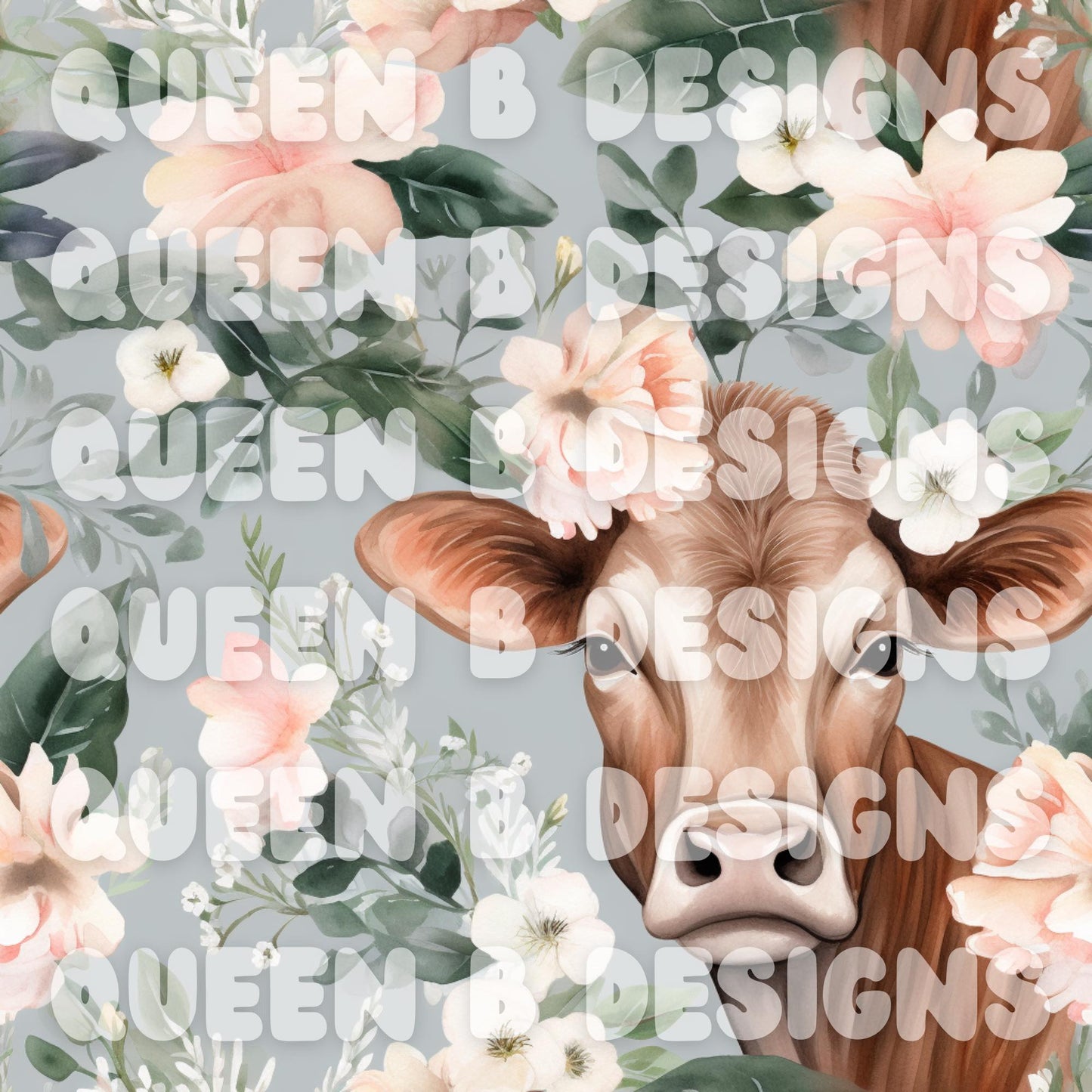 Woodland Cow Floral Seamless File