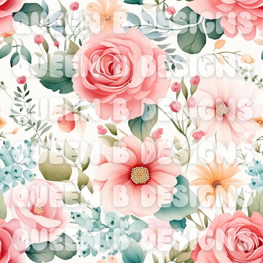 Watercolor Peachy Pink Floral Seamless File