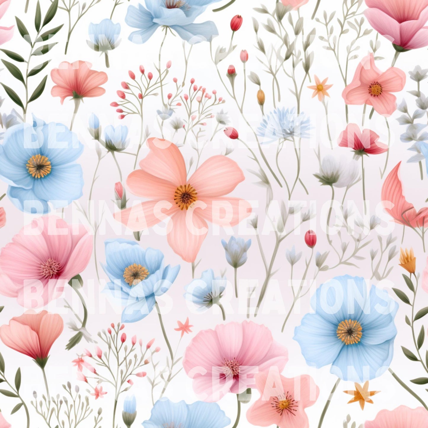 Pink Peach Blue Wildflowers