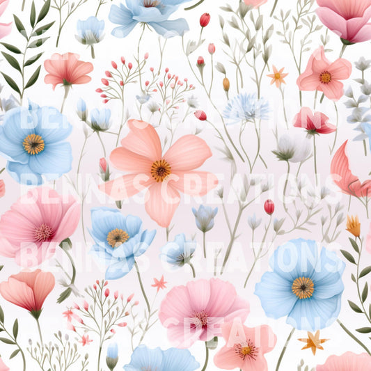 Pink Peach Blue Wildflowers