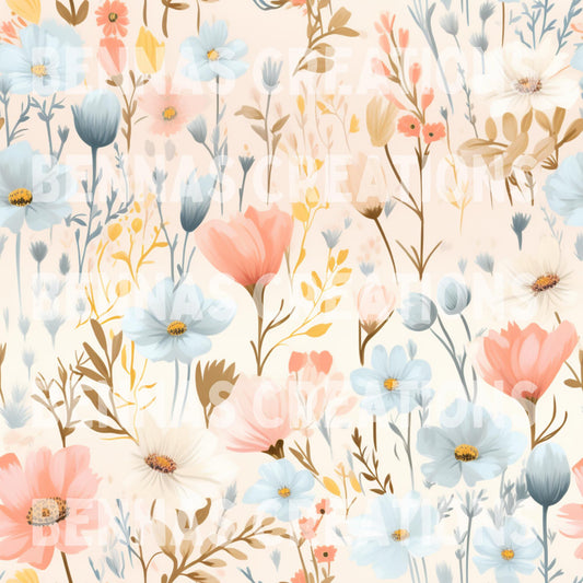 Peach Blue Wildflowers