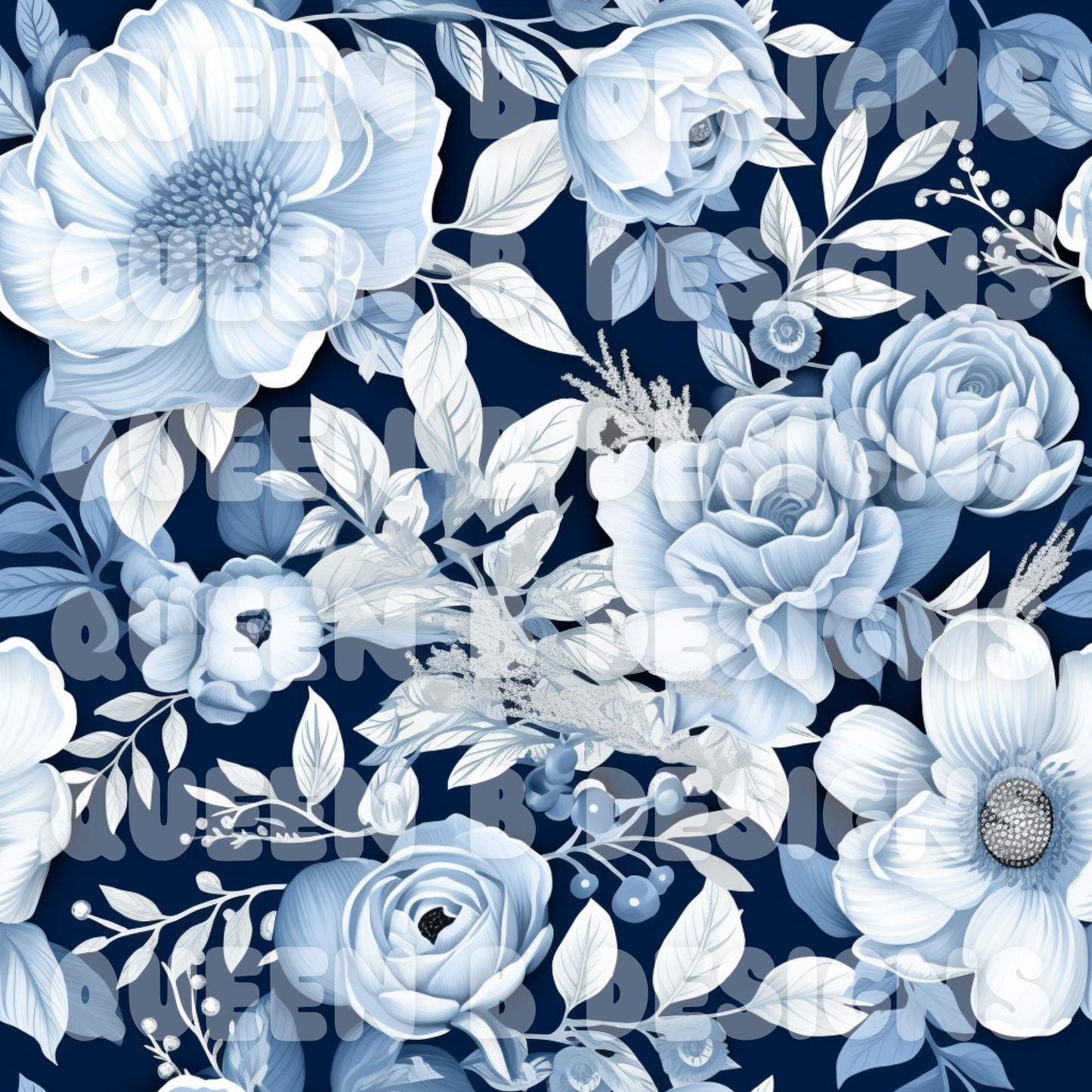 Winter Blue Floral Seamless File