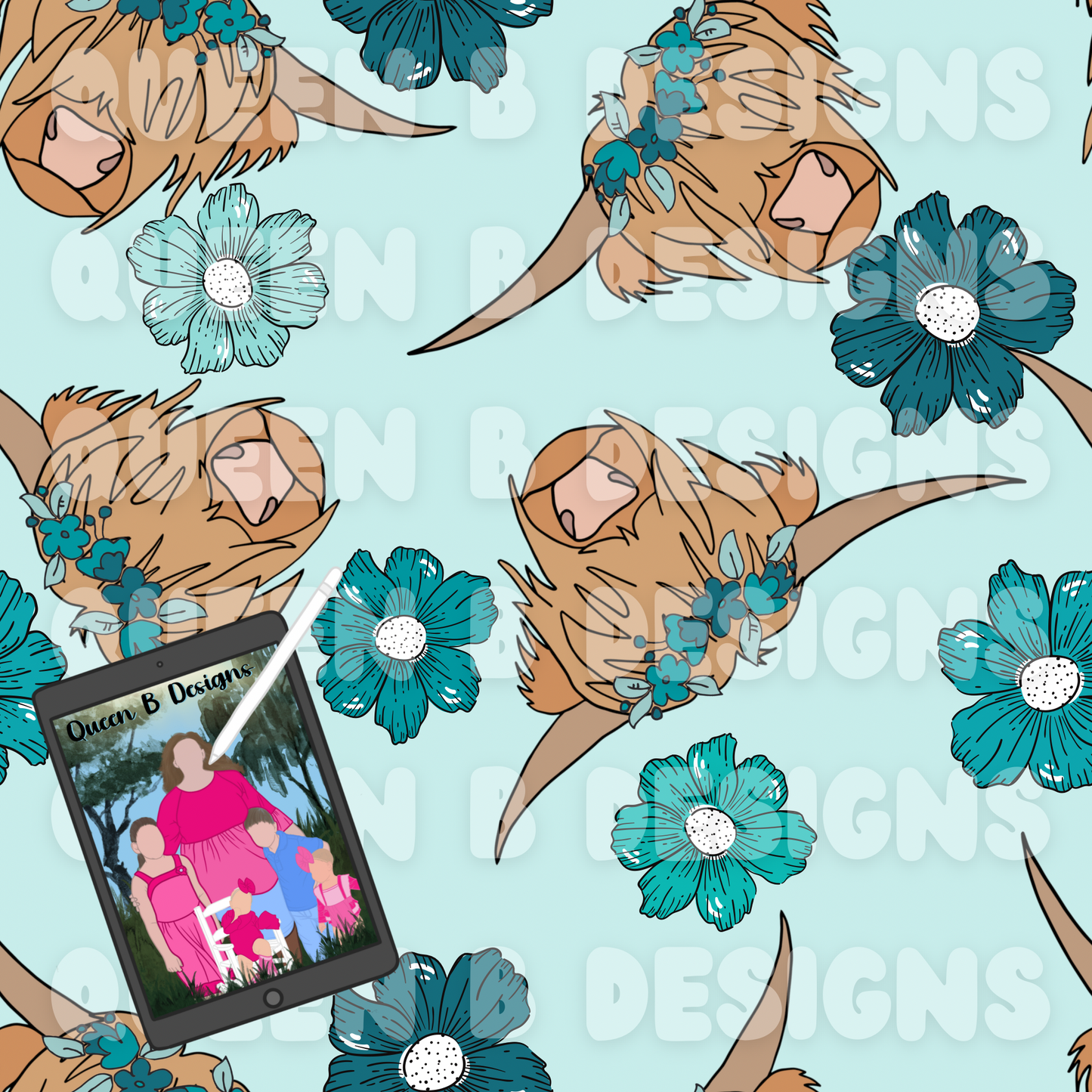 Woodland Cow Turquoise Seamless File