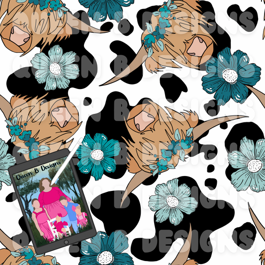Woodland Cow Turquoise Seamless File